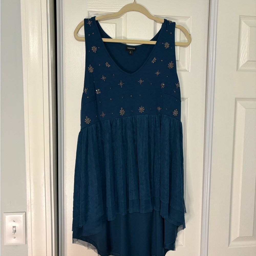 Torrid Blue Embellished Sleeveless Tunic